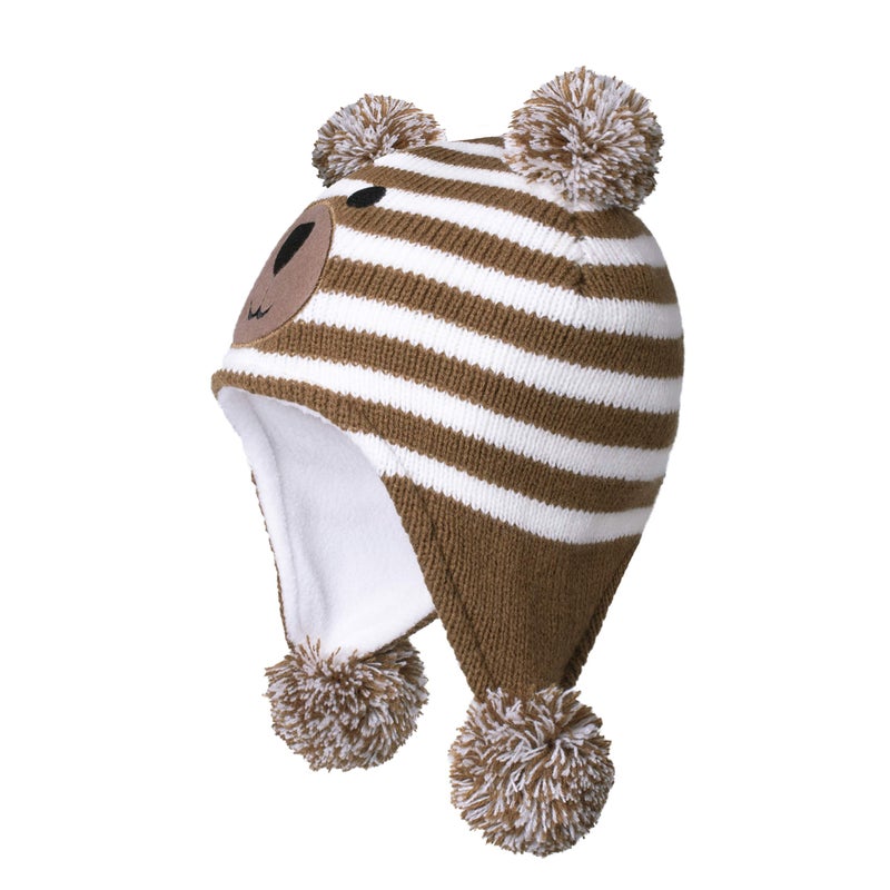 LANGZHEN Toddler Kids Infant Winter Hat,Earflap Knit Warm Cap Fleece Lined Beanie for Baby Boys Girls (Brown, M) - Image 2